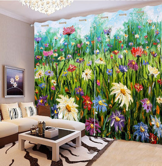 Premium Blackout Digital Curtains - Valley of Flowers(Set of 2)