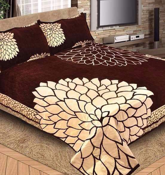 Mirror Leaf Pattern Heavy Chenille Bedcovers - Chocolate