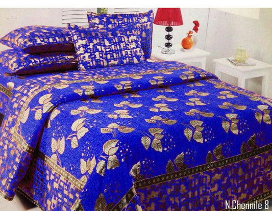 Budding Leaves Chenille Bedcovers - Royal Blue