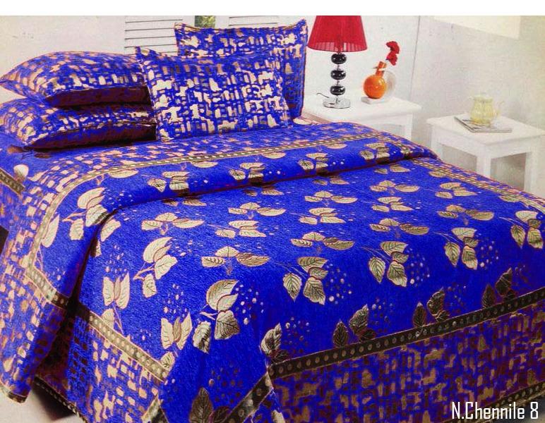 Budding Leaves Chenille Bedcovers - Royal Blue