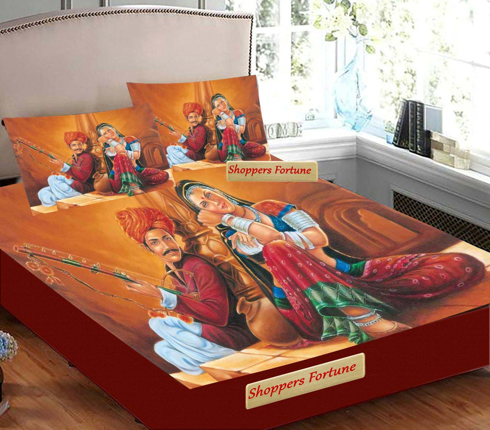 Soft & Cozy Digital Print Velvet Bedsheet - Traditional Couples